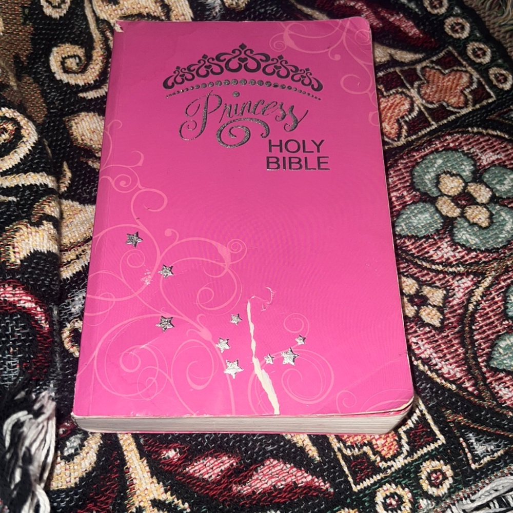 Princes Holy Bible used paper back cover page has a tear in front